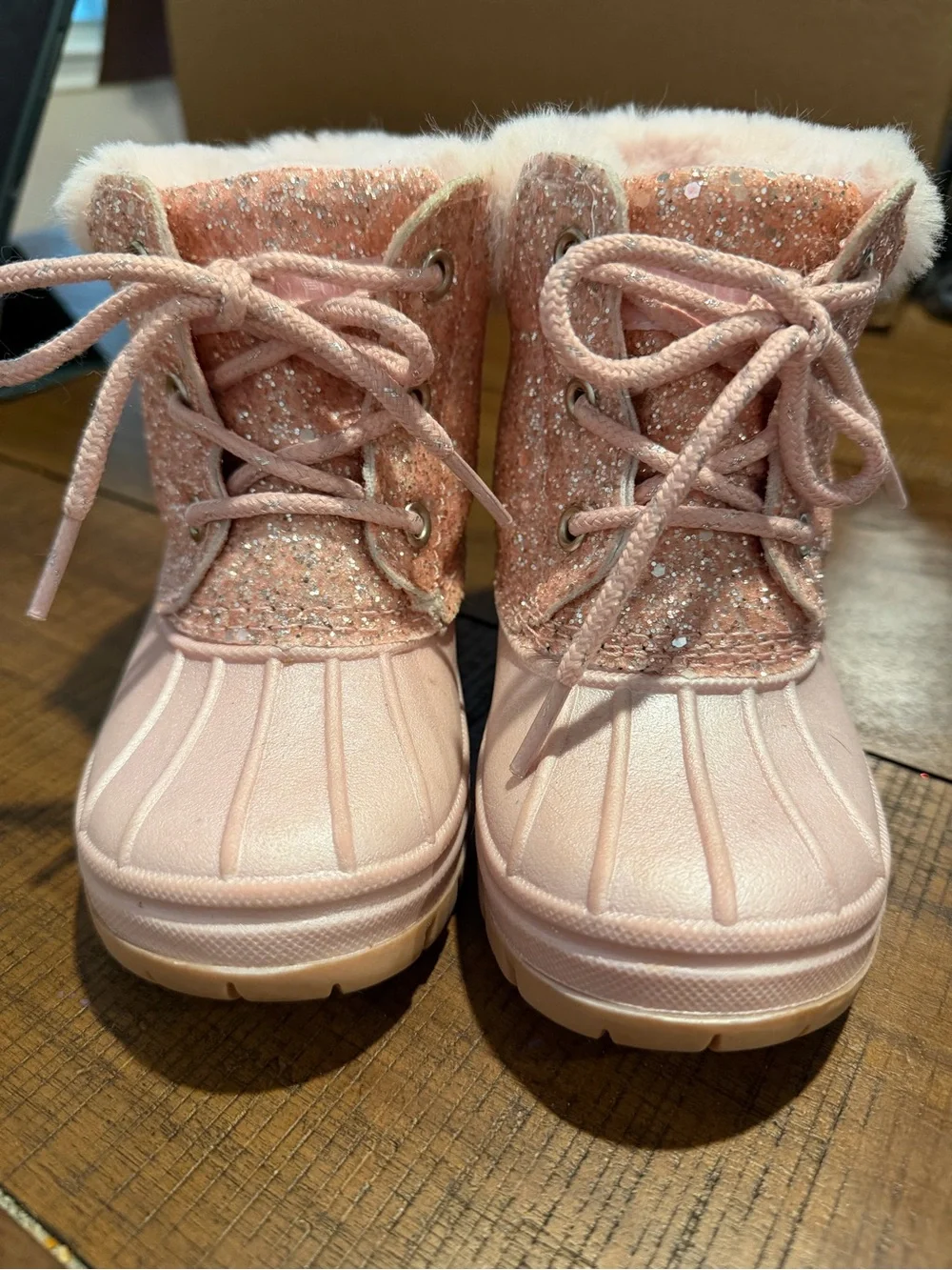 London Fog Kids Pink Glitter Faux Fur Rain & Snow Boots